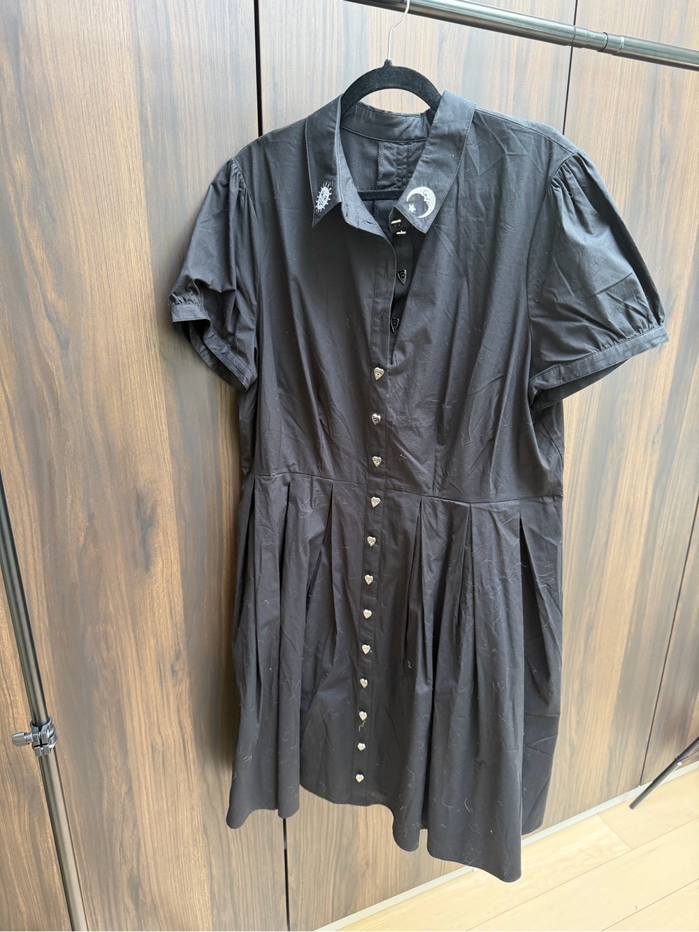 Hell Bunny Black Button-Front Midi Dress with Heart Buttons